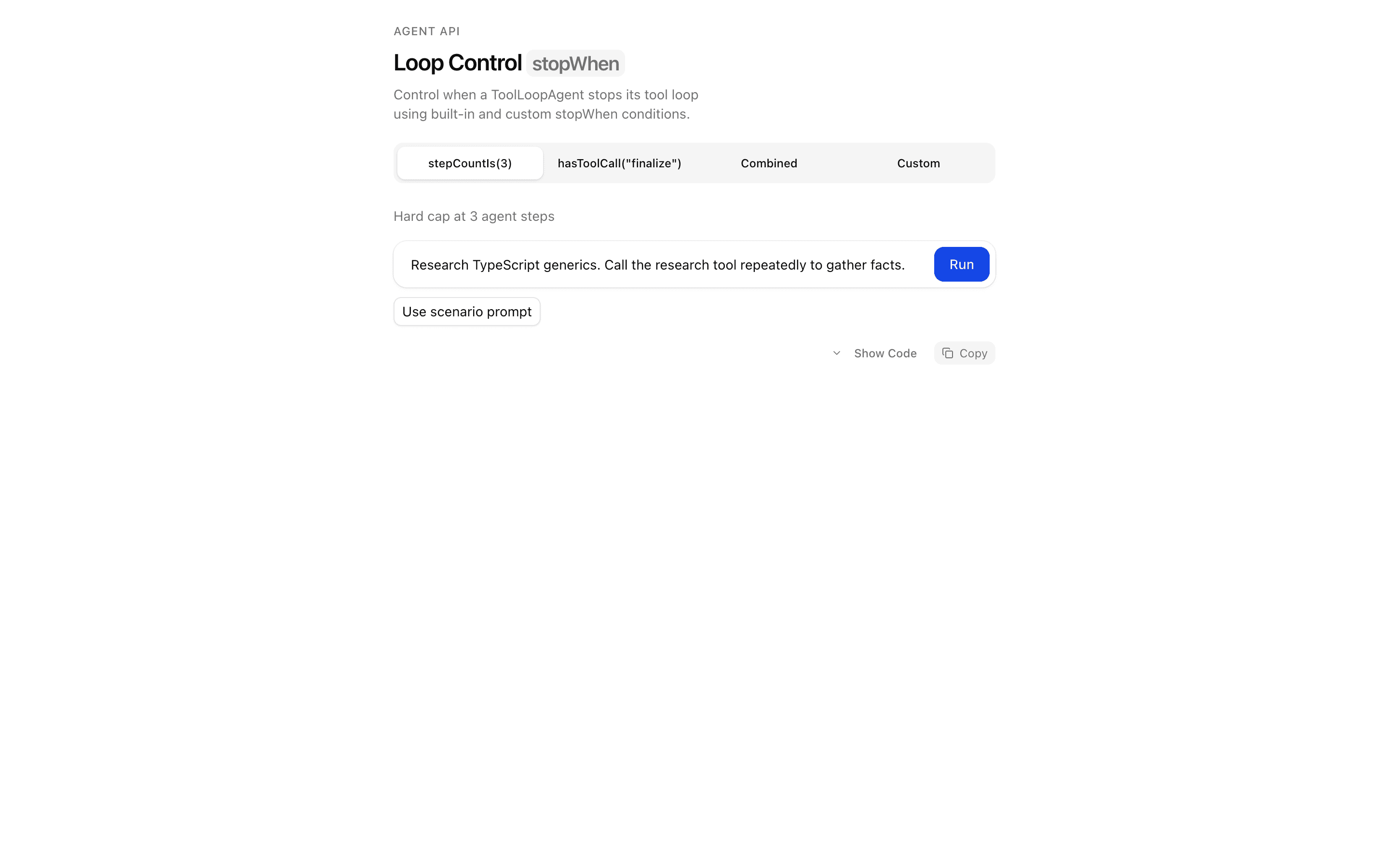 Loop Control: stopWhen preview
