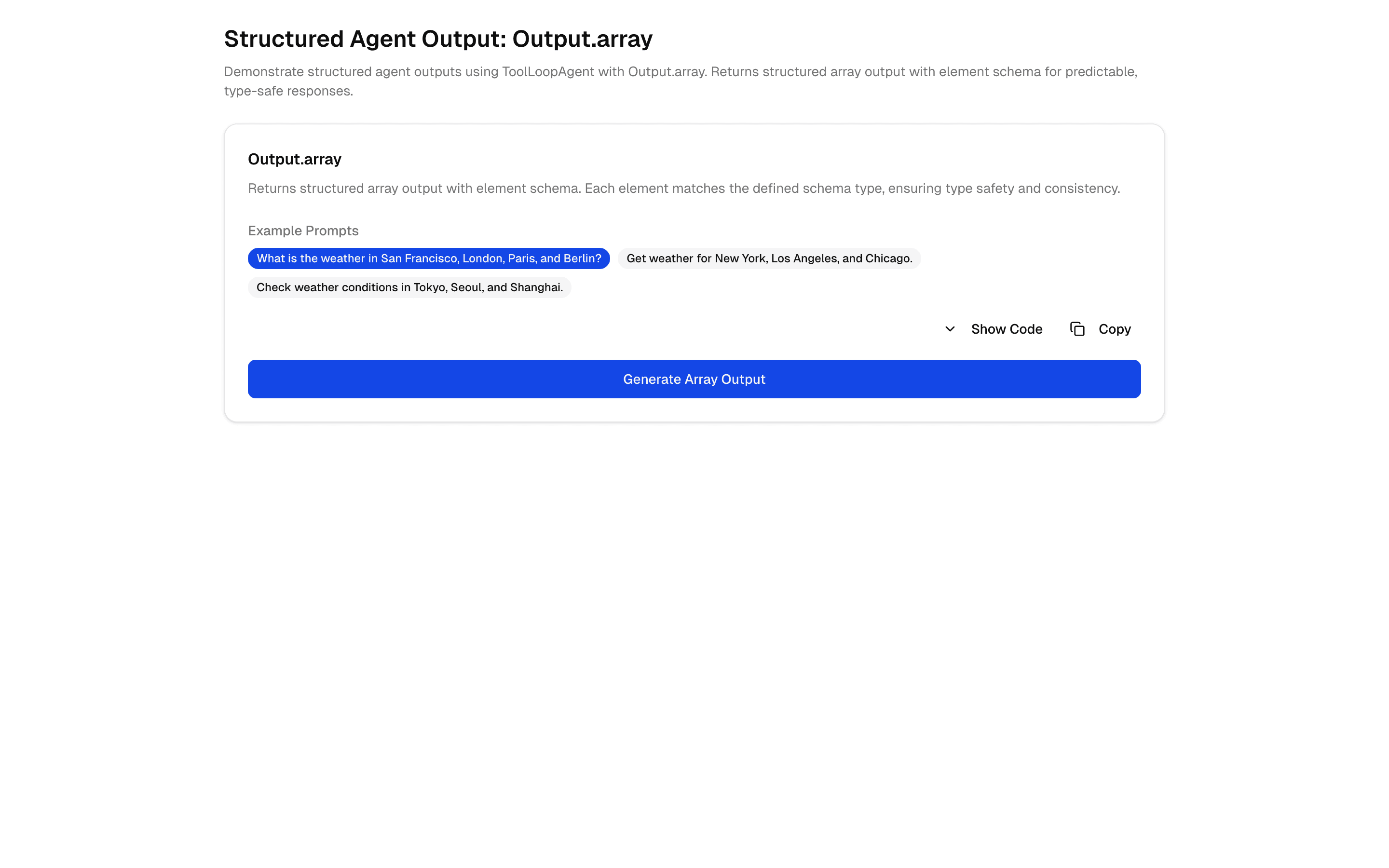 Structured Agent Output: Output.array preview