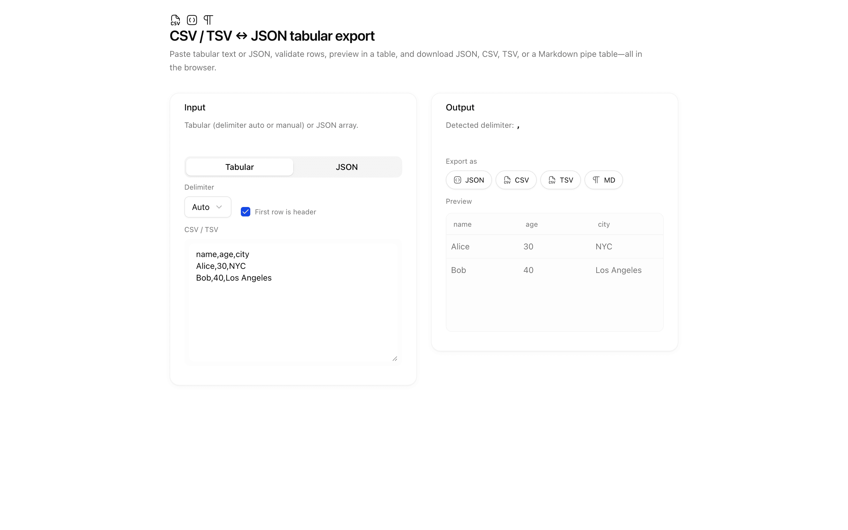 csv-tsv-json-export tools example