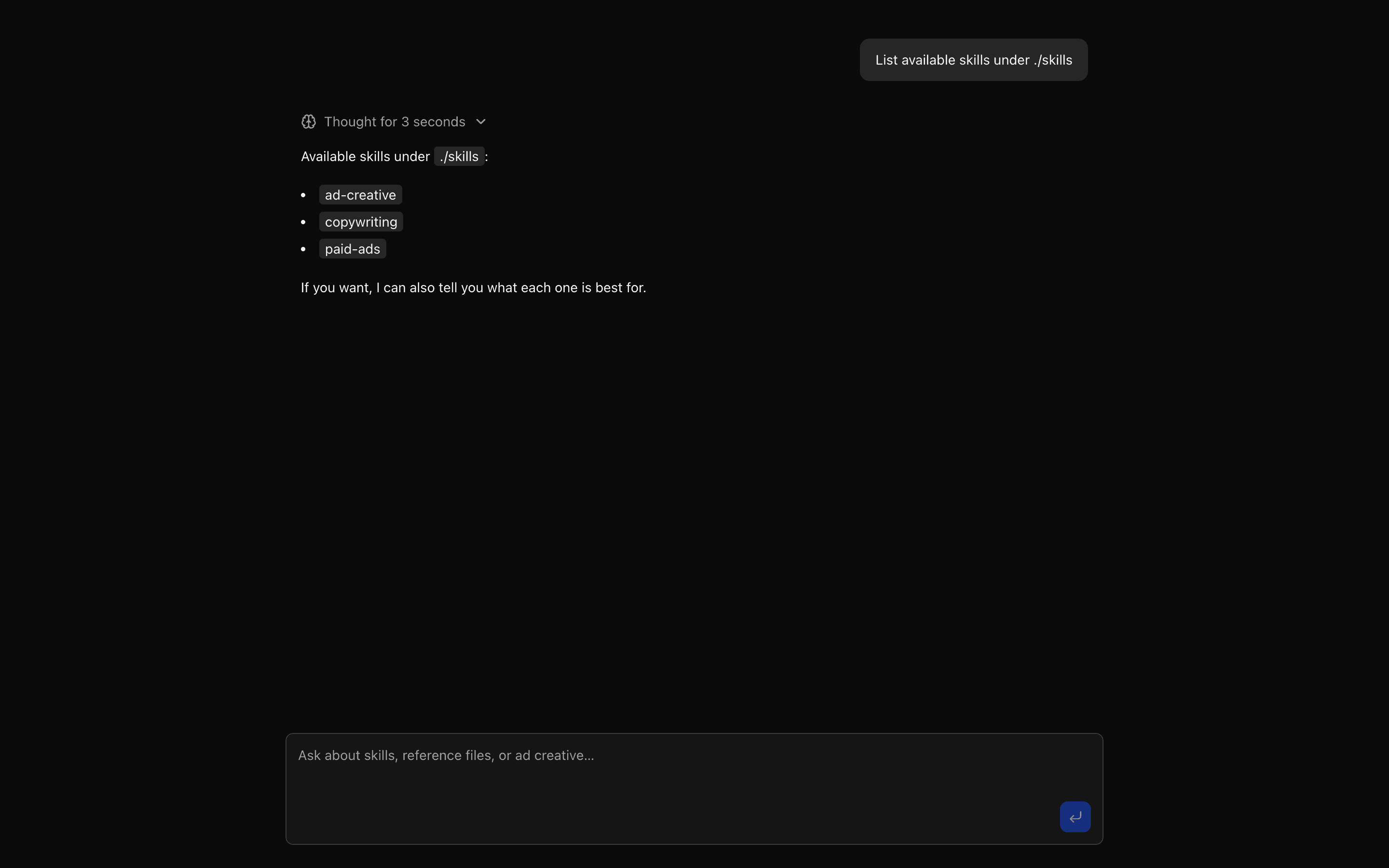 Marketing agent with skills + readFile preview