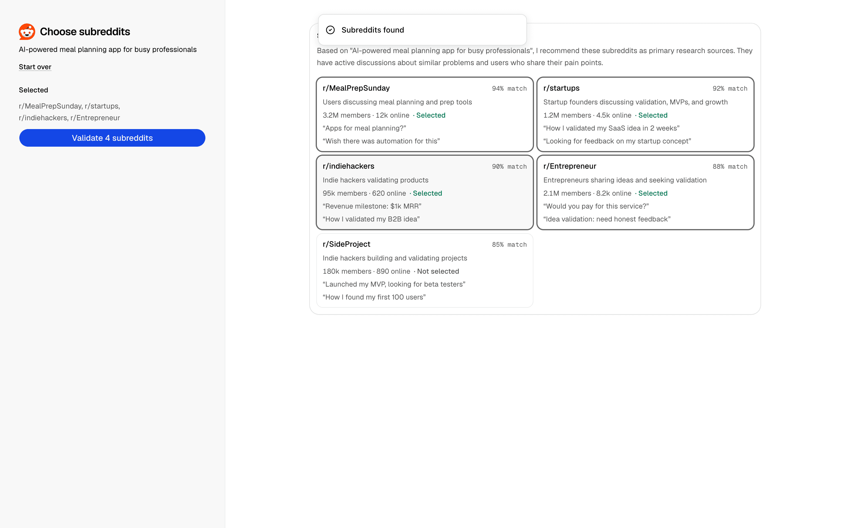 Reddit Product Validation Agent preview