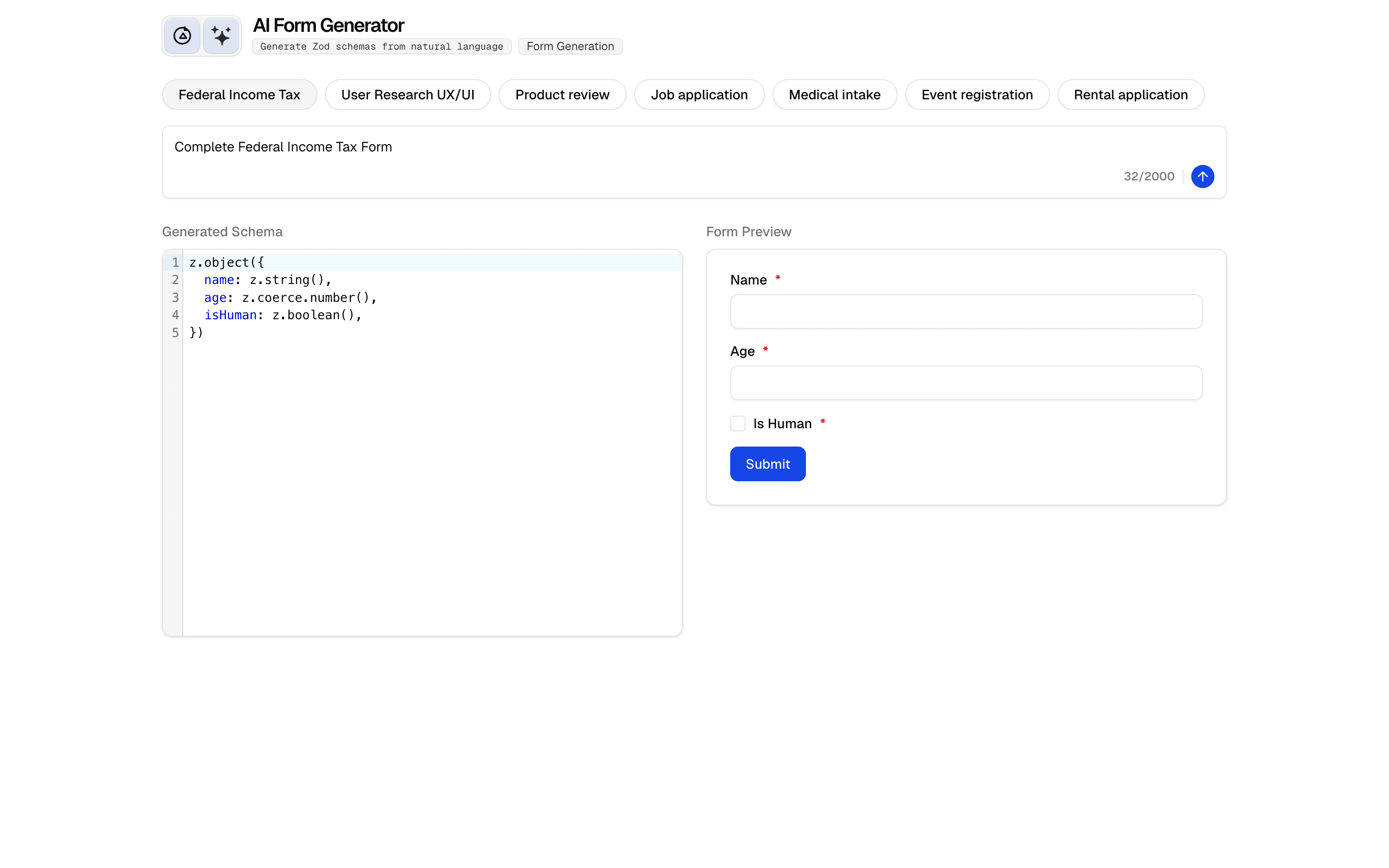 AI Form Generator preview