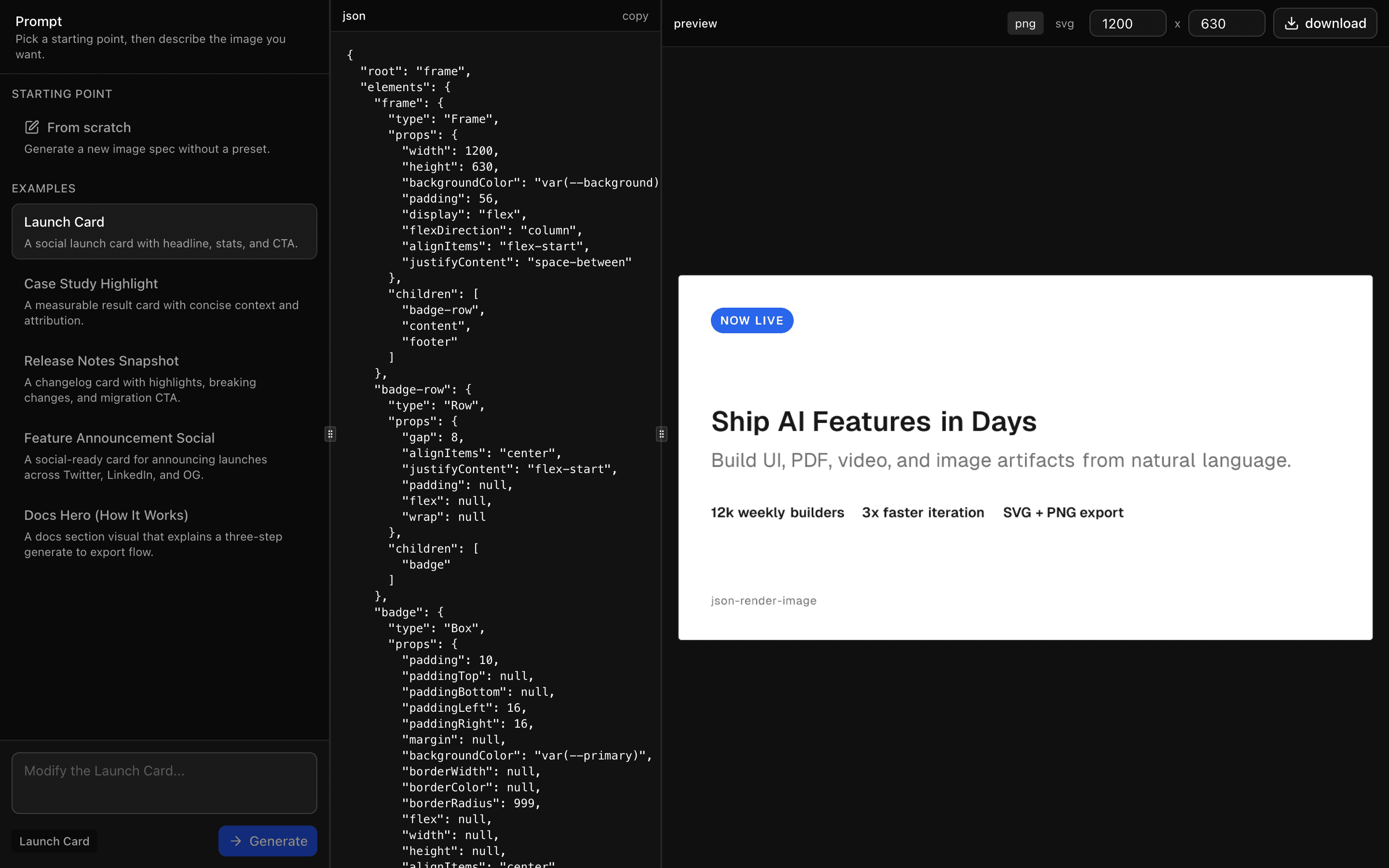 JSON Render Image preview