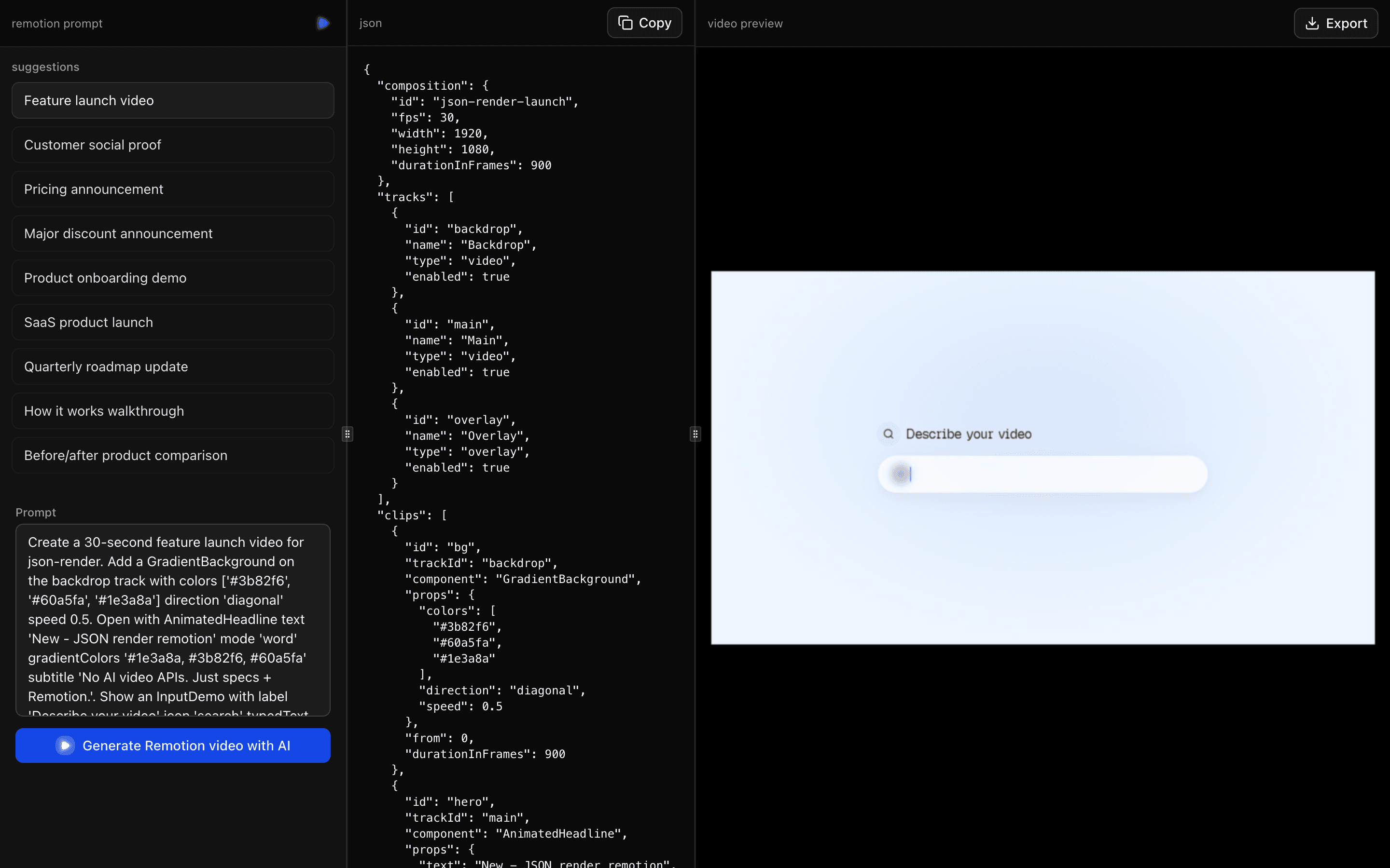 JSON Render Remotion preview
