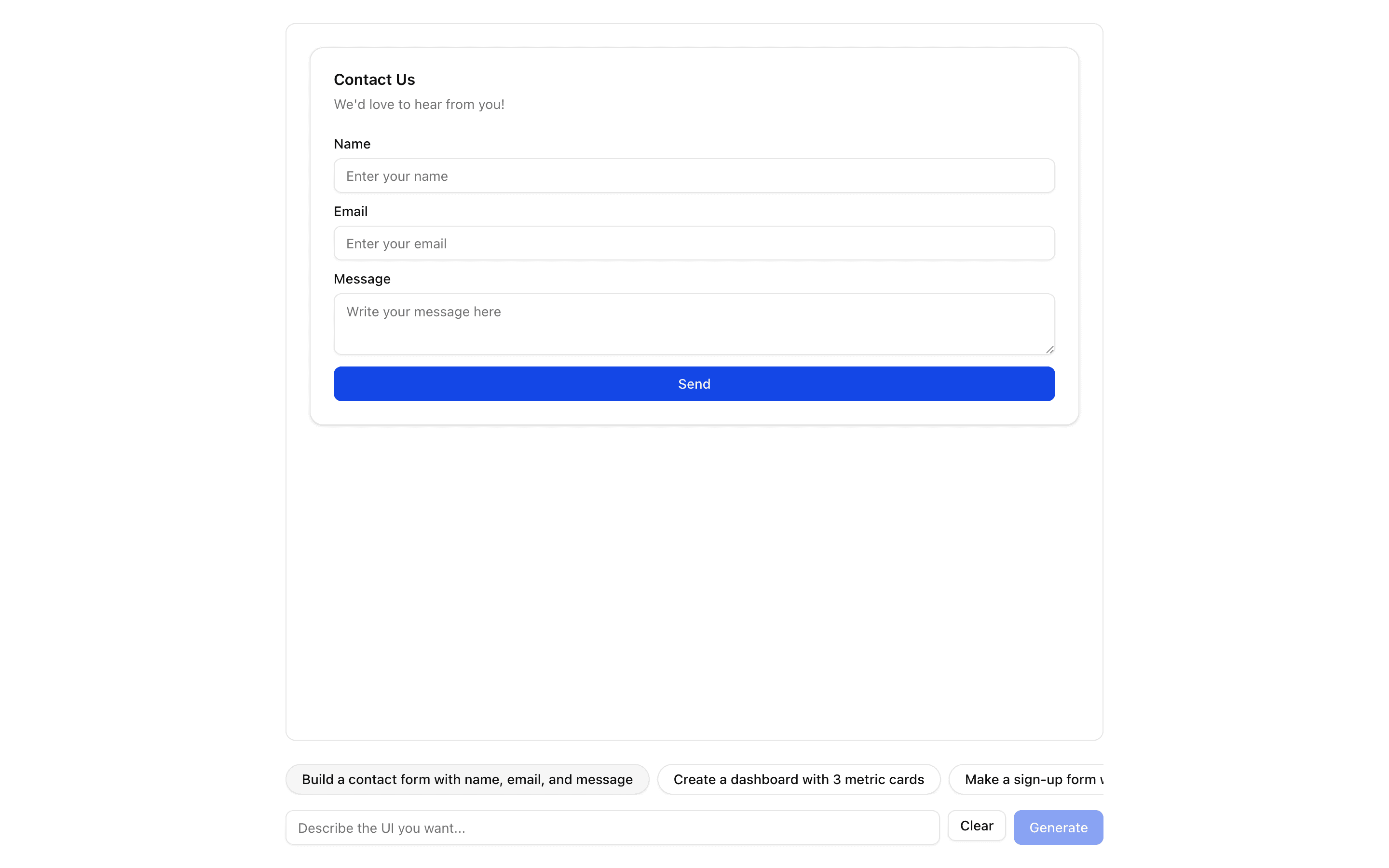 JSON Render Shadcn preview