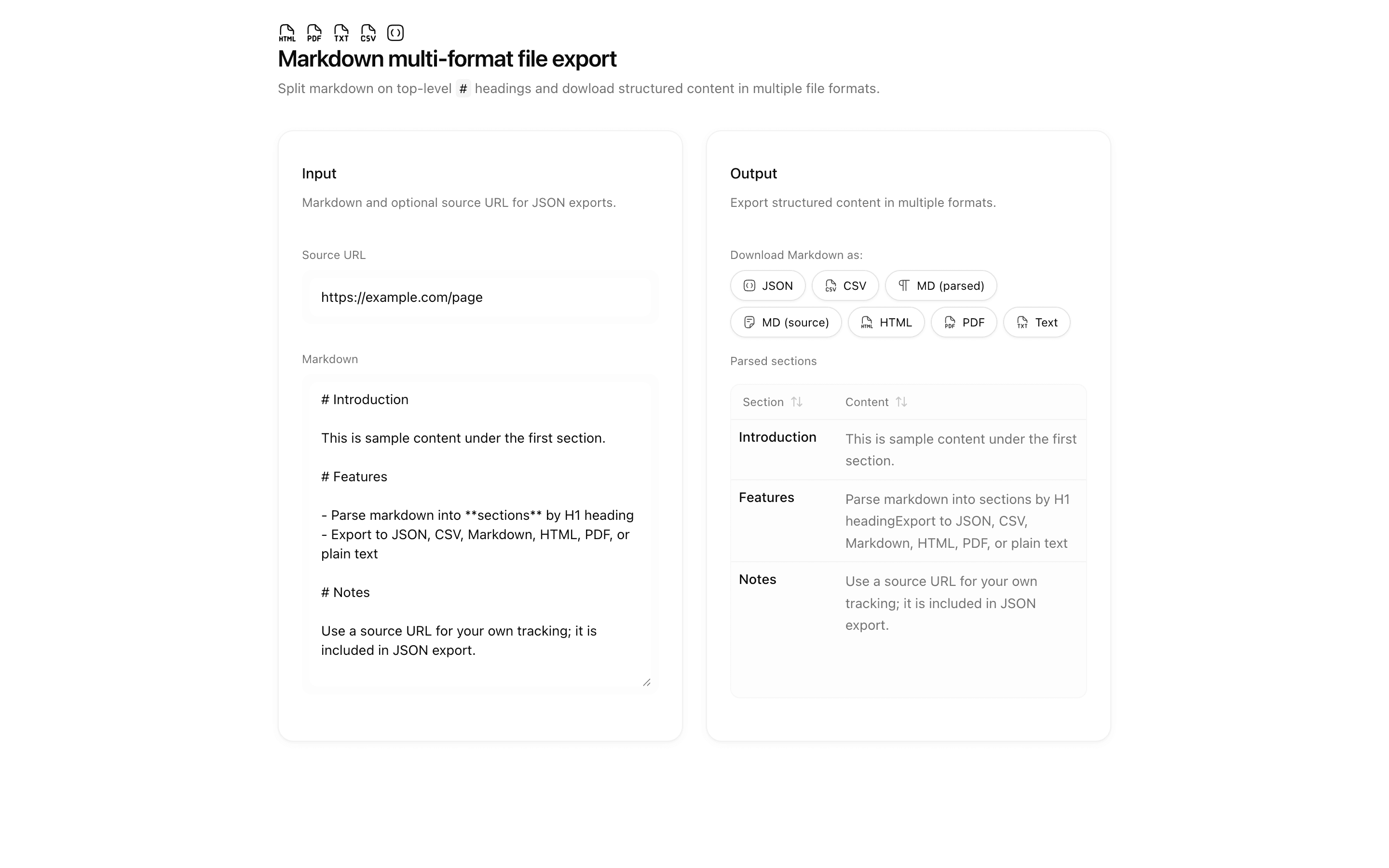 Markdown multi-format file export preview