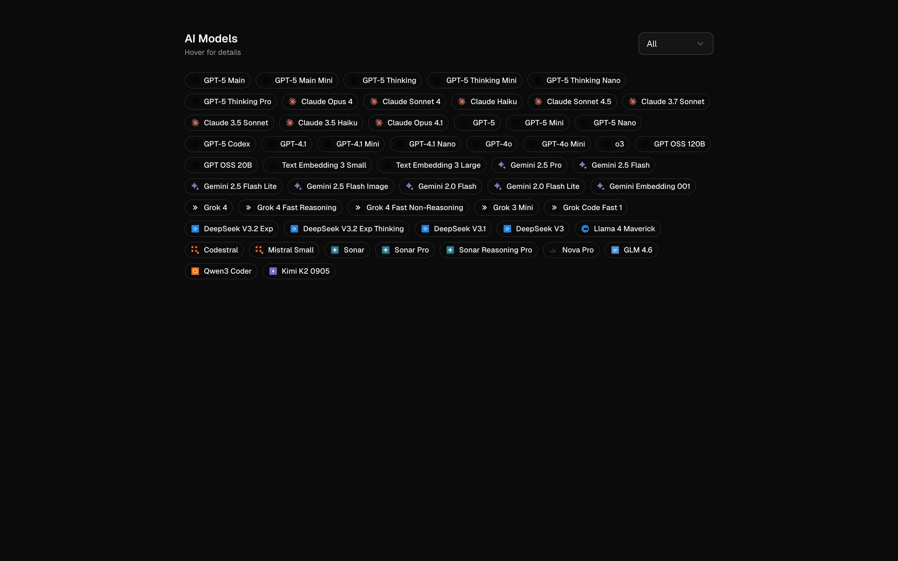 Model Comparison Hover preview