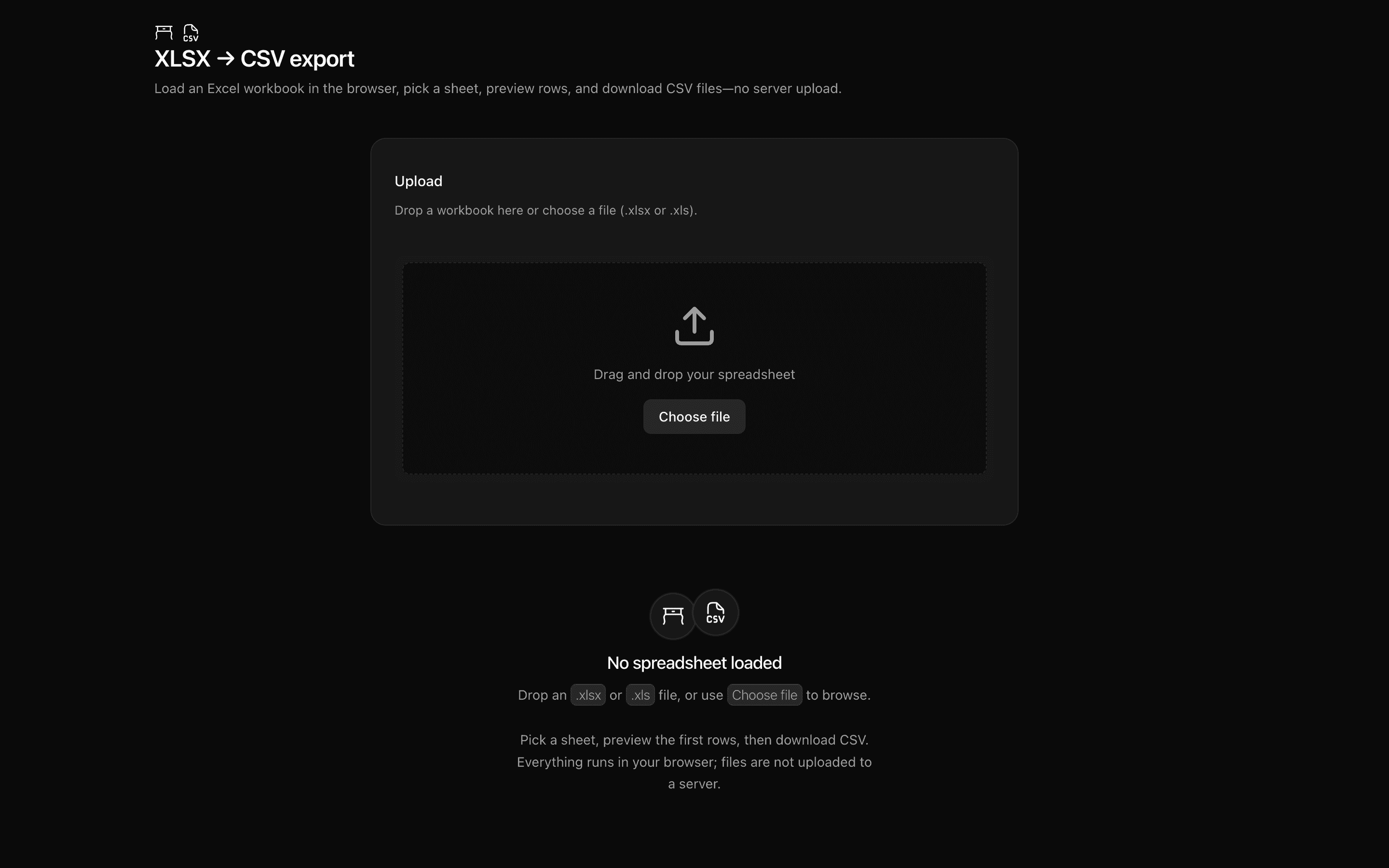 XLSX → CSV export preview